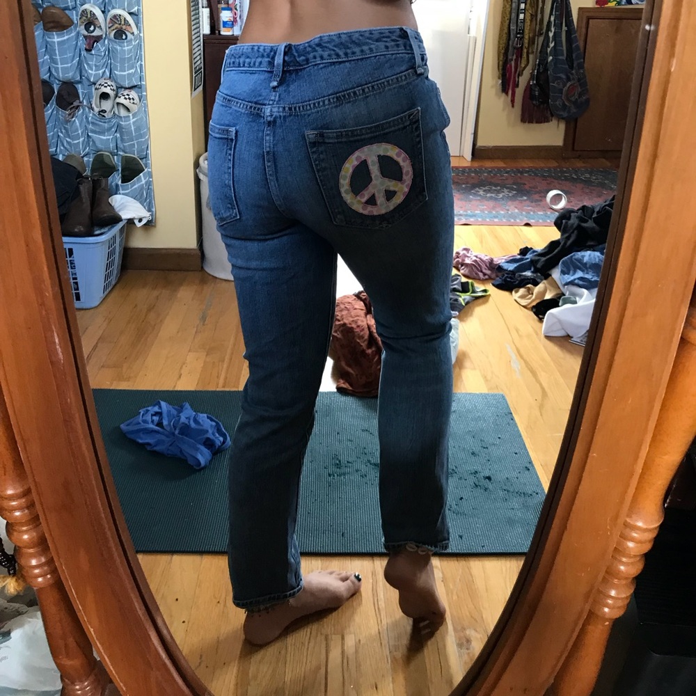 Gap Real Straight Jeans with Peace sign patch